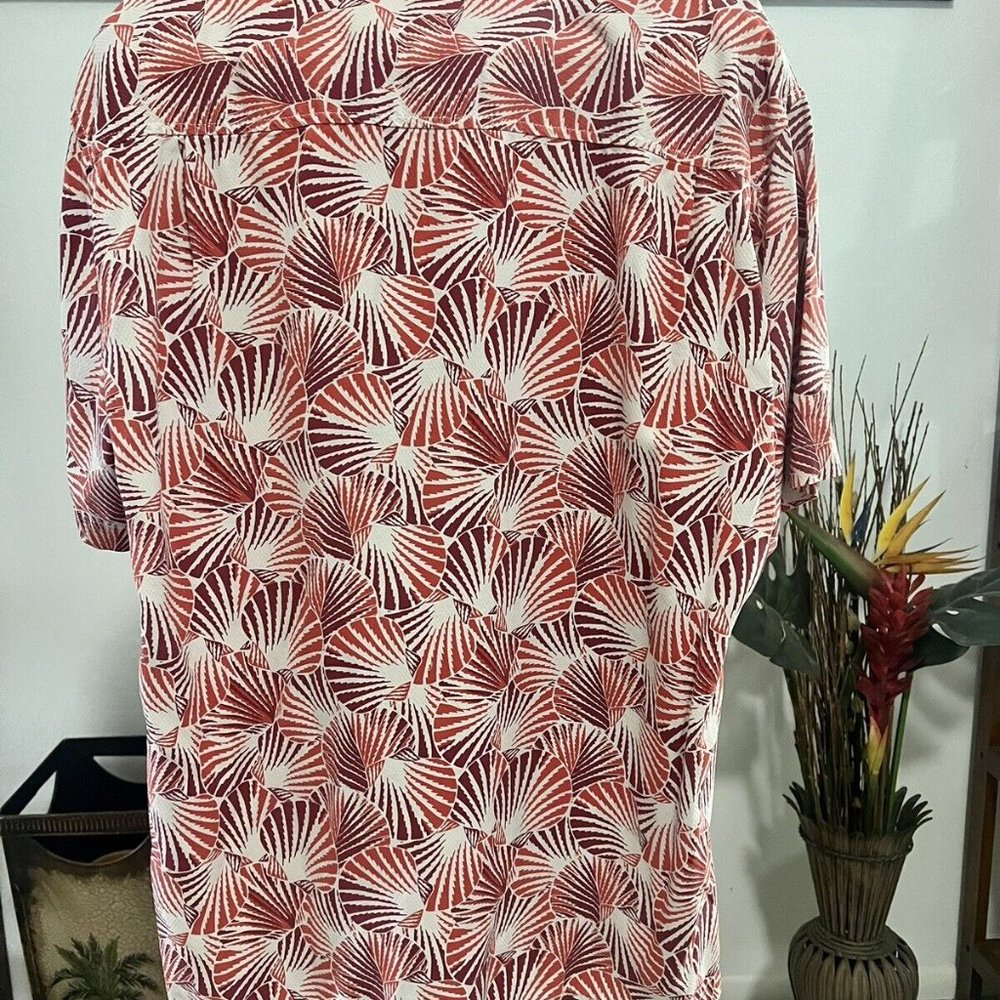 Men's Tommy Bahama 100% Silk Button Down Shirt Large Orange Red Casual Stunning - Picture 3 of 6